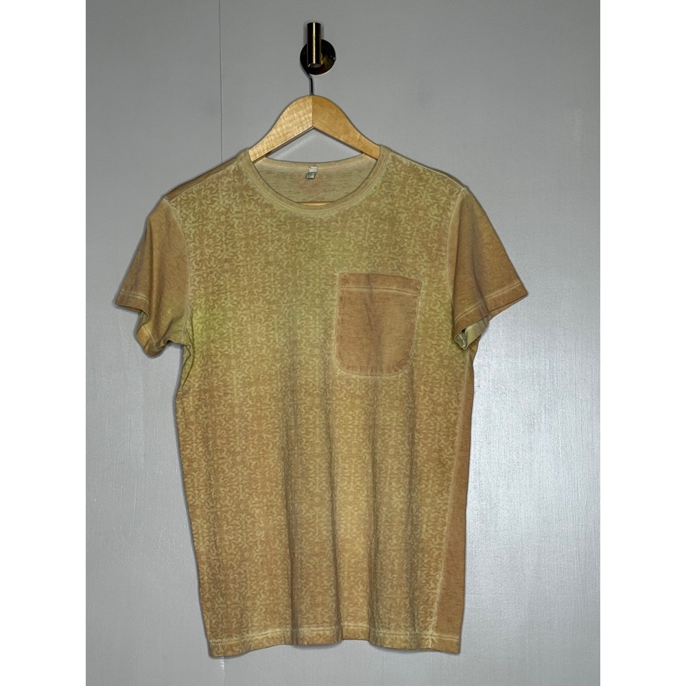 Organic Cotton Acid Wash Pocket T Shirt Tan Tonal Print Normcore Size L